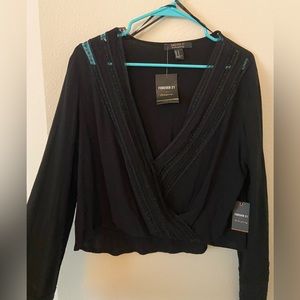 NEW Forever 21 Black Lace Long Sleeve Top